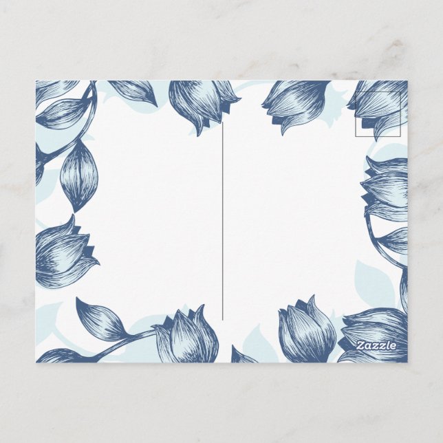 Postal Blue Pastel Elegance: Tulip Silhouette Floral Patt (Reverso)