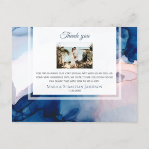 Postal ~ Blue Pink AR17 Elegant Wedding Gracias