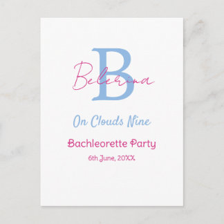 Postal blue pink on clouds nine monogram bachelorette par
