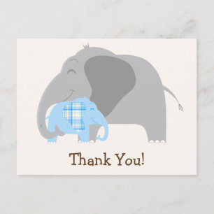 Postal Blue Plaid Baby Elephant Baby Shower