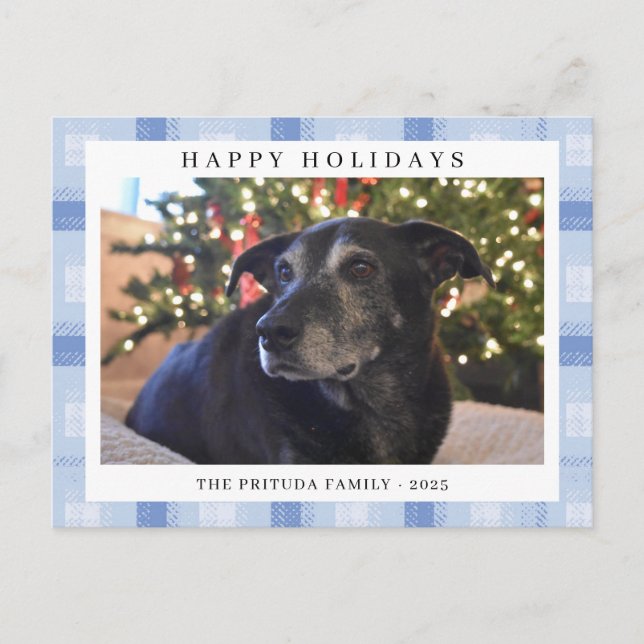 Postal Blue Plaid Holiday Photo (Anverso)
