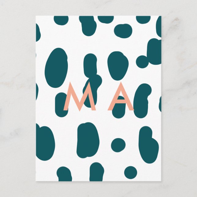 Postal Blue polkadot orange pastel monogram man letter pa (Anverso)