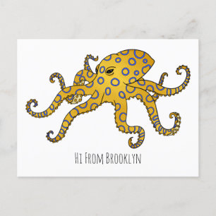 Postal Blue-ringed octopus cartoon illustration 