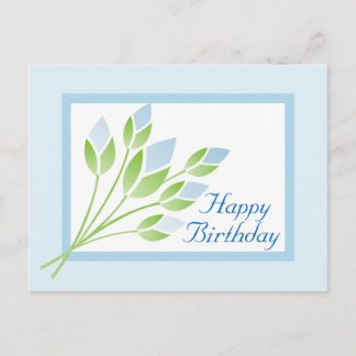 Postal Blue Rosa Buds Happy Birday Postcard