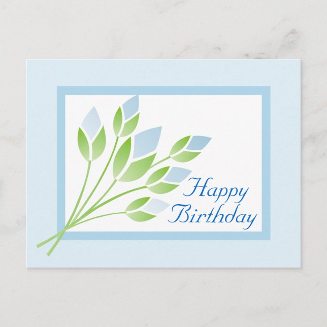 Postal Blue Rosa Buds Happy Birday Postcard (Anverso)