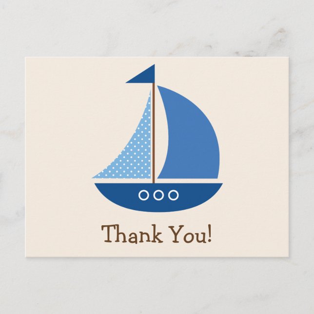 Postal Blue Sailboat, Nautical; Gracias (Anverso)