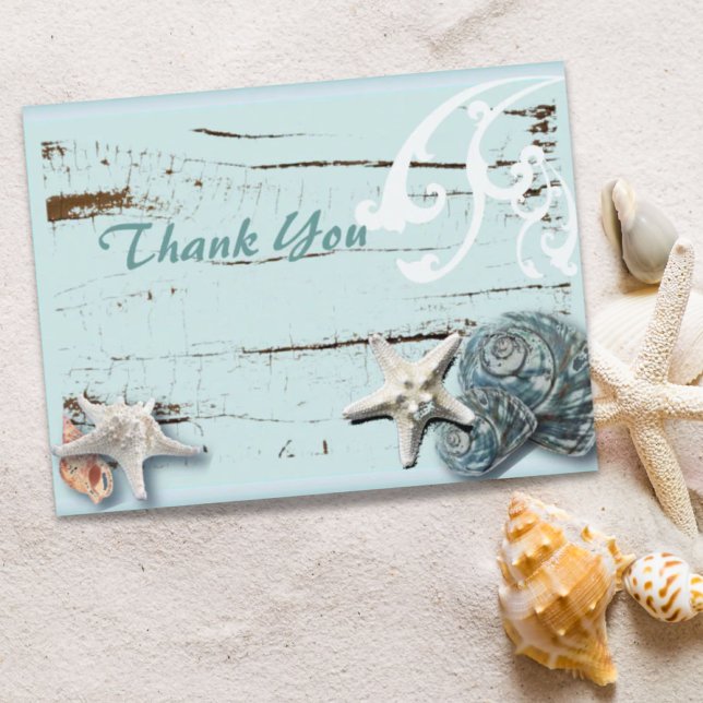 Postal BLue Seashells Beach Wedding gracias (BLue Seashells Beach Wedding thank you Postcard)