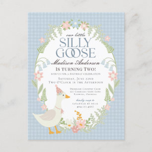 Postal Blue Silly Goose Floral Gingham Birthday Party