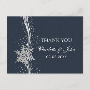 Postal Blue Silver Snowflakes Invierno Boda de Invierno G
