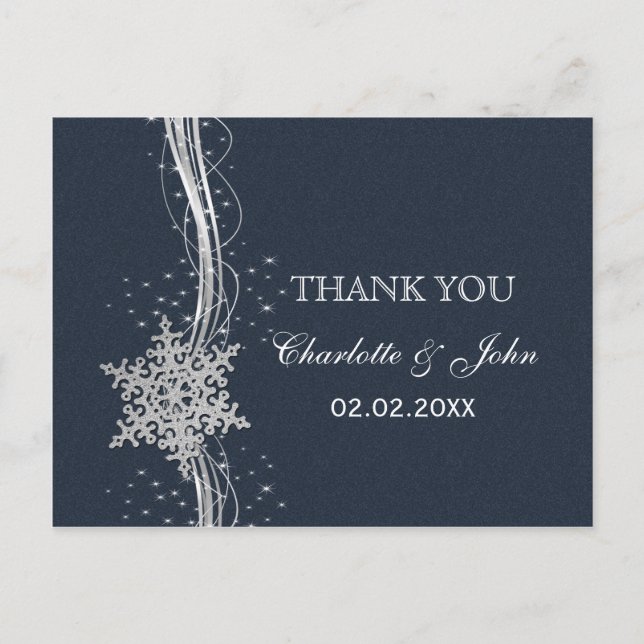 Postal Blue Silver Snowflakes Invierno Boda de Invierno G (Anverso)