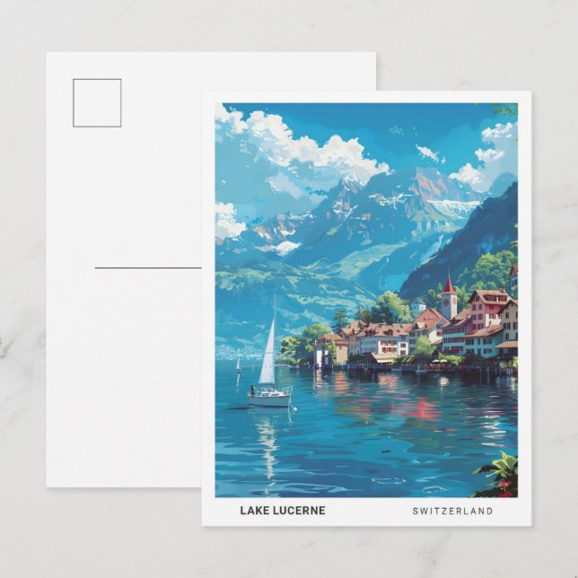 Postal Blue Sky en el Lago Lucerne Suiza Viaje (Anverso / Reverso)