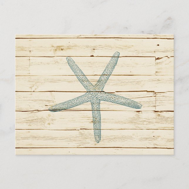 Postal Blue Starfish Faux Cream Wood Beach (Anverso)