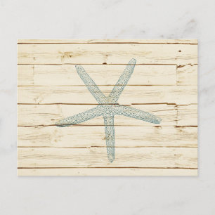 Postal Blue Starfish Faux Cream Wood Beach