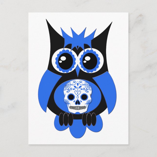 Postal Blue Sugar Skull Owl (Anverso)