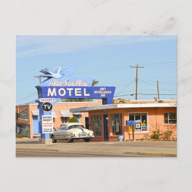 Postal Blue Swallow Motel, Tucumcari, Nuevo México (Anverso)
