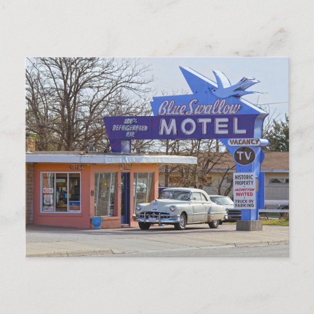 Postal Blue Swallow Motel, Tucumcari, Nuevo México (Anverso)