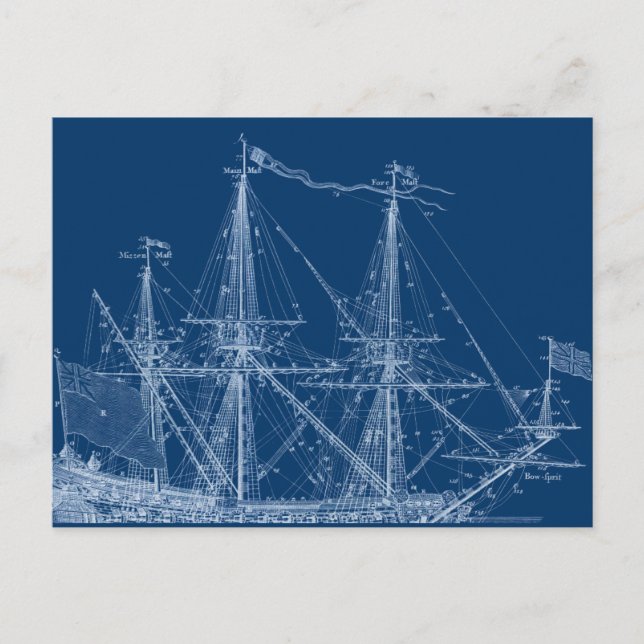 Postal Blue Tall Sailing Ship Bluprint (Anverso)