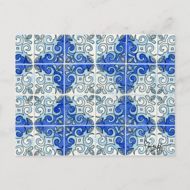 Postal Blue Tile Design 2 - Swirls (Anverso)