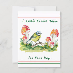 Postal Blue Tit y Fly Agaric Watercolor