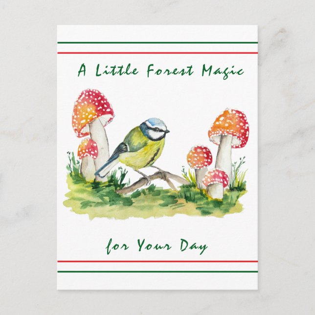 Postal Blue Tit y Fly Agaric Watercolor (Anverso)