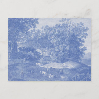 Postal Blue Toil de Jouy País Francés Shabby Elegancia