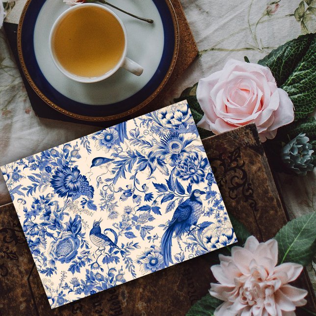 Postal Blue Toile Du Jouy French Garden (Blue Toile Du Jouy French Garden Postcard by Graphic Allusions)