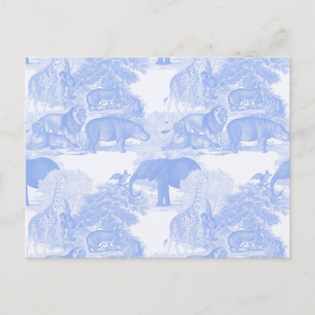 Postal Blue Toile Jungle Animals Safari Chinoiserie (Anverso)