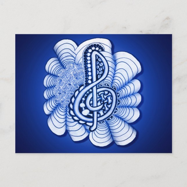 Postal Blue Treble Clef Music Art (Anverso)
