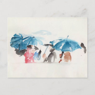 Postal Blue Umbrelles Original acuarelas Postcard 1
