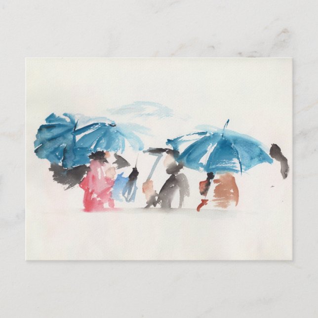 Postal Blue Umbrelles Original acuarelas Postcard 1 (Anverso)
