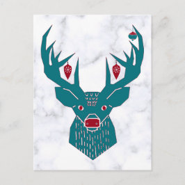 Postal Blue Vintage Christmas Nordic Deer Elk