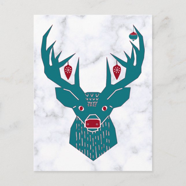 Postal Blue Vintage Christmas Nordic Deer Elk (Anverso)