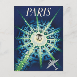 Postal Blue Vintage Paris Francia Air Travel Europe