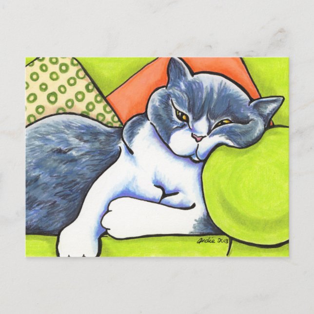 Postal Blue White British Shorthair Cosy Off-Leash Art™ (Anverso)