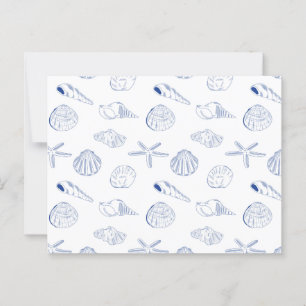 Postal Blue White Hand Drawing Sea Shells Beach Summer