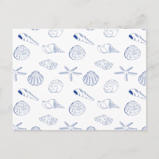 Postal Blue White Hand Drawing Sea Shells Beach Summer (Anverso)