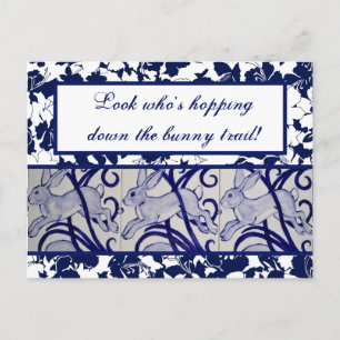 Postal Blue & White Rabbit Hare Bunny Art Deco Pascua