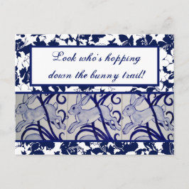 Postal Blue & White Rabbit Hare Bunny Art Deco Pascua