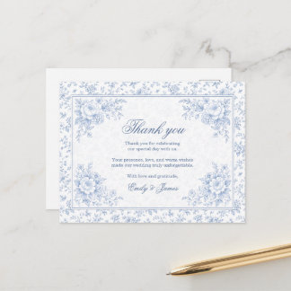 Postal Blue & White Vintage Floral Wedding Thank you card