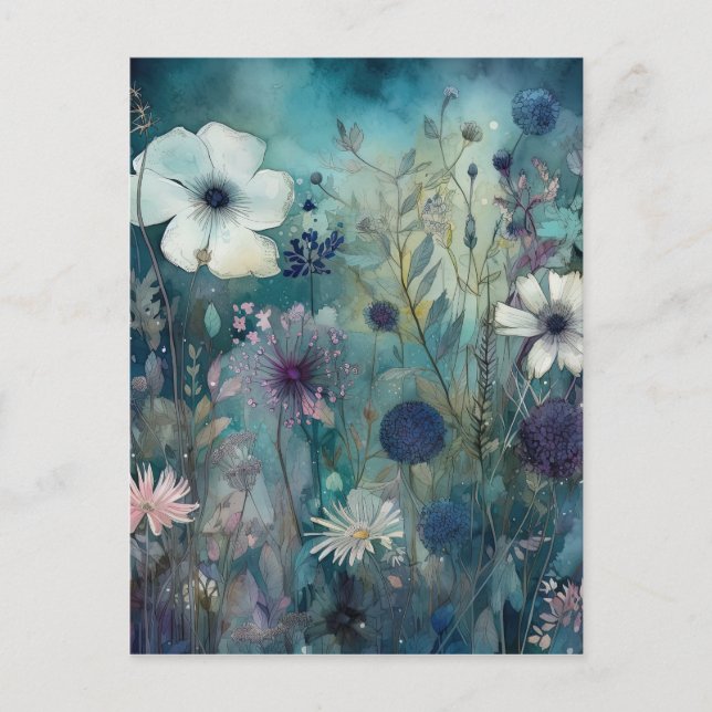 Postal Blue Wild Meadow Flores Art (Anverso)