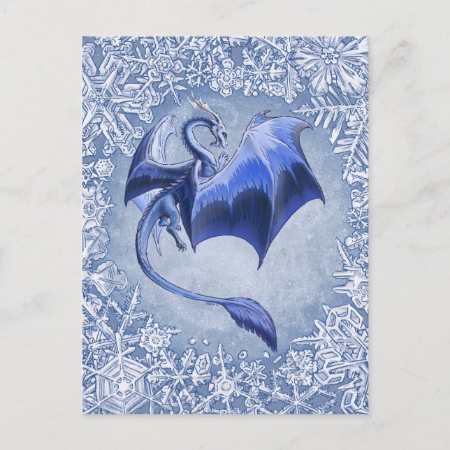 Postal Blue Winter Dragon Fantasy Nature Art (Anverso)