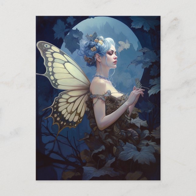 Postal Blue Woodland Fairy Fantasy Art (Anverso)