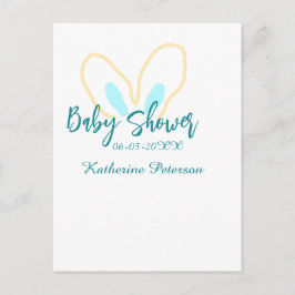 Postal Blue yellow baby shower name date animal ear cute 