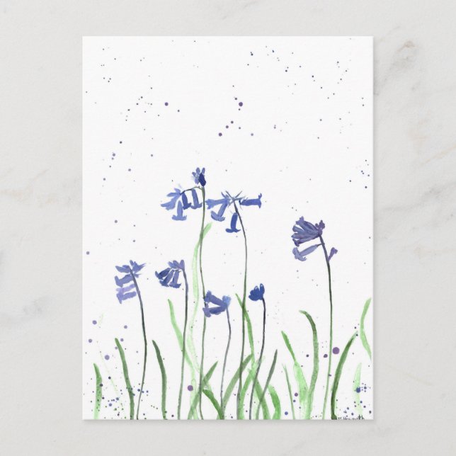 Postal Bluebells acuarela Azul Flor silvestre naturaleza (Anverso)