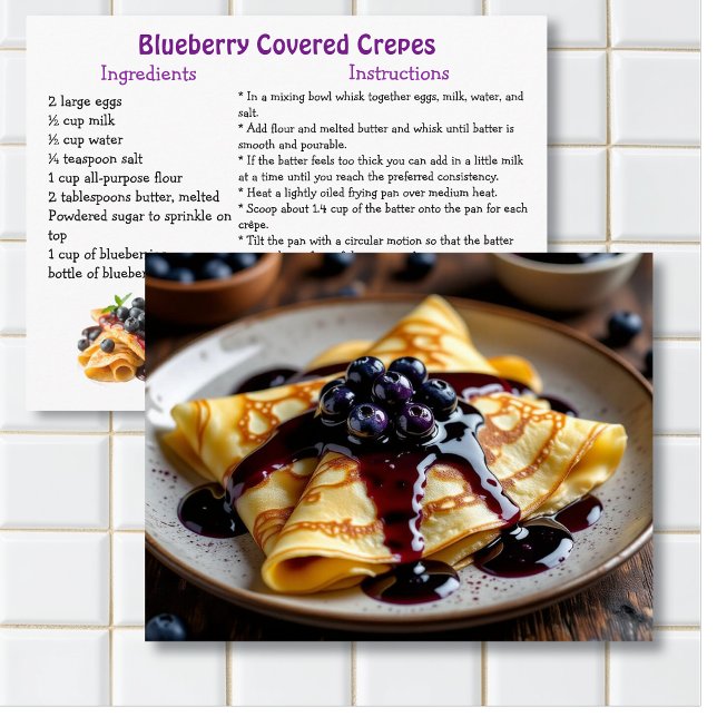 Postal Blueberry Covered Crêpes Recipe Card (Subido por el creador)