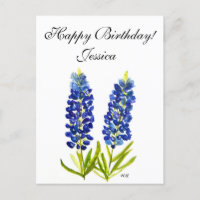 Bluebonnets Texas State Flowe Lupine Watercolor