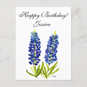Postal Bluebonnets Texas State Flowe Lupine Watercolor