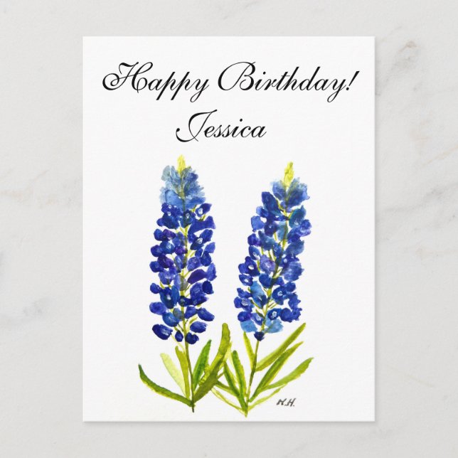 Postal Bluebonnets Texas State Flowe Lupine Watercolor (Anverso)