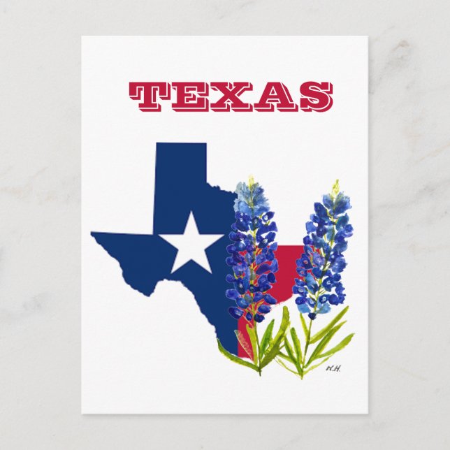 Postal Bluebonnets Texas State Flowe Lupine Watercolor (Anverso)