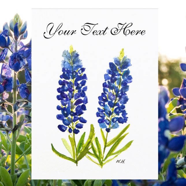 Postal Bluebonnets Texas State Flowe Lupine Watercolor (Subido por el creador)